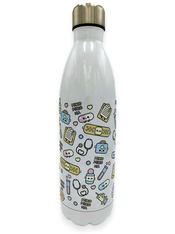 Botella Térmica Acero Inoxidable 1 Litro | Modelo Sanitario (Blanco Brillo)