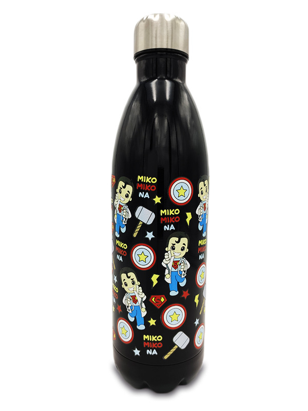 Botella Térmica Acero Inoxidable 1 Litro | Modelo Súper Héroe (Negra Brillante)