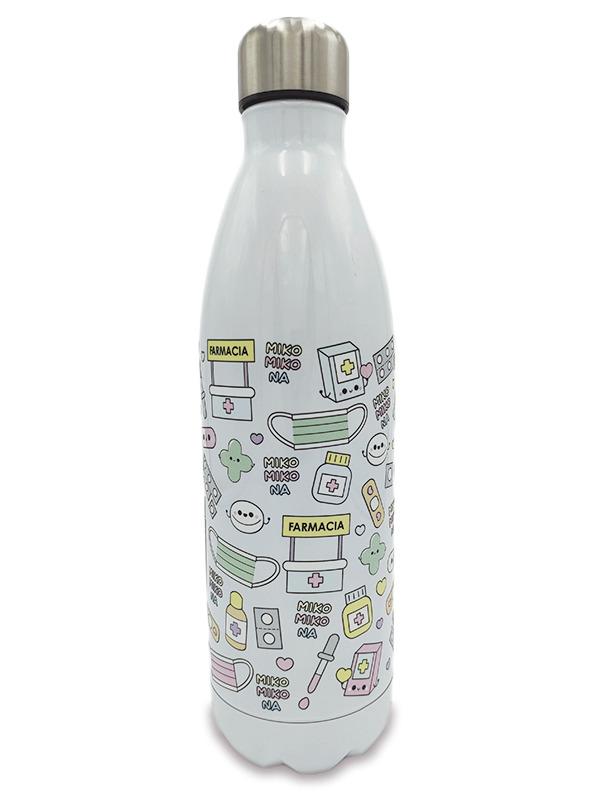 Botella Térmica Acero Inoxidable 1 Litro | Modelo Farmacia (Blanco Brillo)
